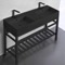 Matte Black Double Ceramic Console Sink and Matte Black Base, 48